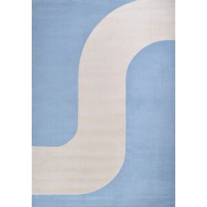 Nazar Tapis de salon a poils ras motif vague - Bleu - 200x290 cm