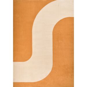 Nazar Tapis de salon a poils ras motif vague - Ocre - 200x290 cm