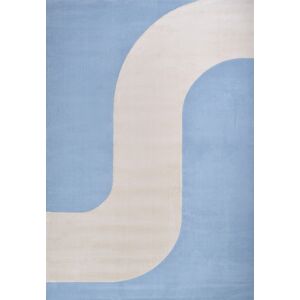 Nazar Tapis de salon a poils ras motif vague - Bleu - 120x170 cm