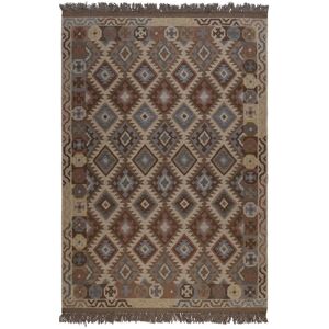 Green Loop Tapis kilim pure laine tisse main ethnique chic a franges 160x230