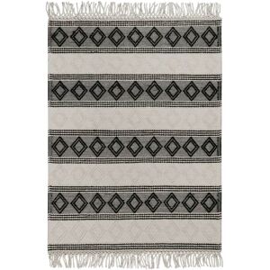 Esprit Tapis kilim ethnique tisse a franges et relief noir et blanc 80x150