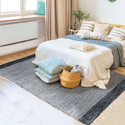 Deco Factory TERRA COTTON - Tapis ethnique en coton 160x230cm - Gris/Blanc - Publicité Deco Factory TERRA COTTON - Tapis ethnique en coton 160x230cm - Gris/Blanc - Publicité