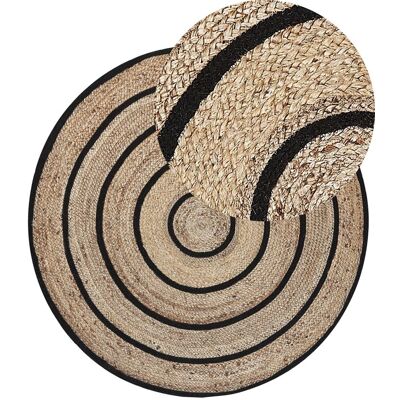 Beliani Tapis rond tressé beige et noir D140cm - Publicité Beliani Tapis rond tressé beige et noir D140cm - Publicité