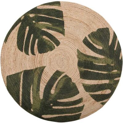 Tapis Rond Beliani avec Motif Feuille de Monstera 140 cm Beige et Vert - Tapis - Publicité Tapis Rond Beliani avec Motif Feuille de Monstera 140 cm Beige et Vert - Tapis - Publicité