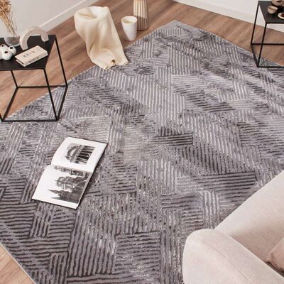 Nazar Tapis à poils ras motif géométrique - gris - 160x230 cm - Publicité Nazar Tapis à poils ras motif géométrique - gris - 160x230 cm - Publicité