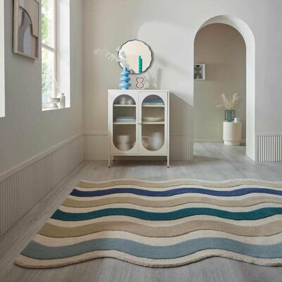 Flair Rugs Tapis en laine bleu, beige et vert 140x200cm - Publicité Flair Rugs Tapis en laine bleu, beige et vert 140x200cm - Publicité
