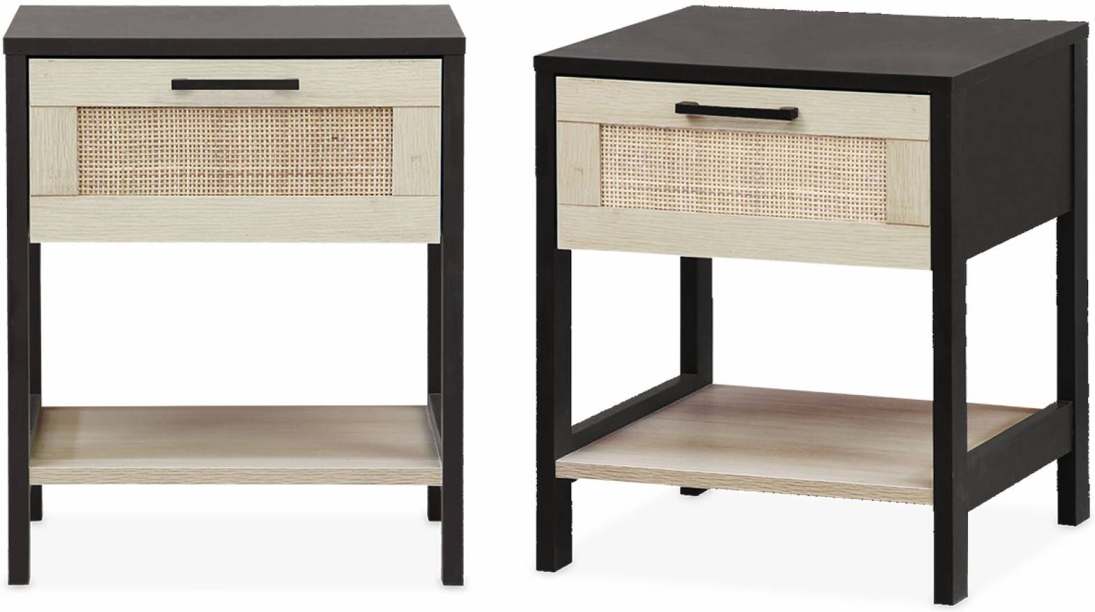 sweeek Tables de chevet noir et cannage 40 x 40 x 48cm