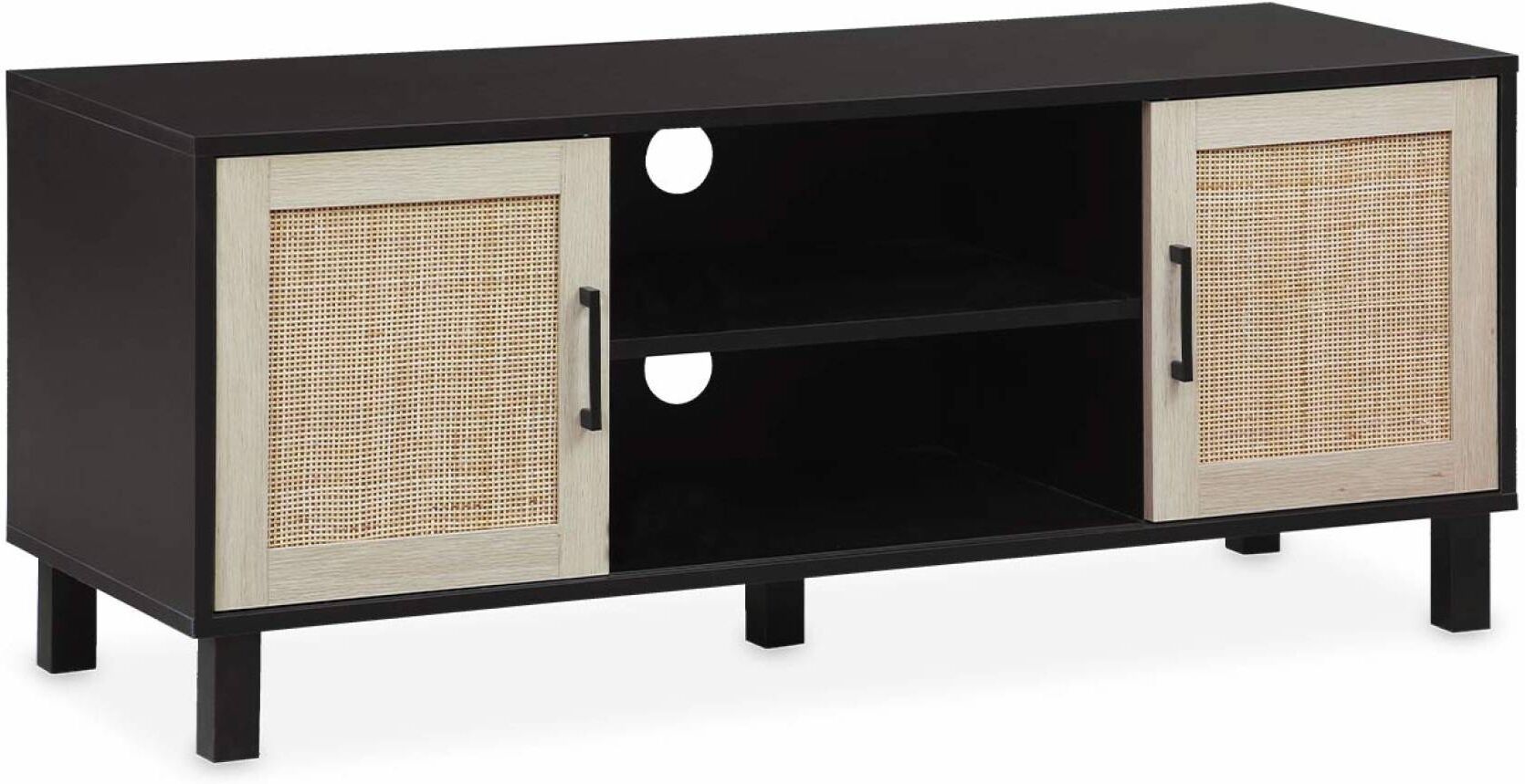 sweeek Meuble tv noir et cannage 115 x 40 x 48cm