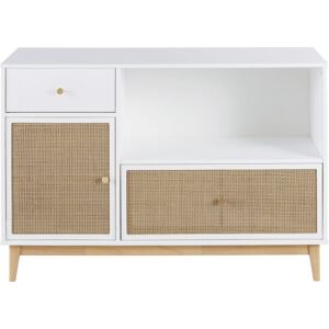 Maisons du Monde Commode compatible plan a langer 1 porte 2 tiroirs blanche et cannage en rotin