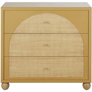 Maisons du Monde Commode haute 3 tiroirs ocre et rotin tresse