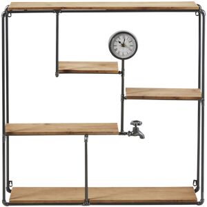 Maisons du Monde Etagere en metal noir et bois de sapin avec horloge