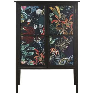 Maisons du Monde Meuble de rangement 2 portes en bois noir et motifs feuilles