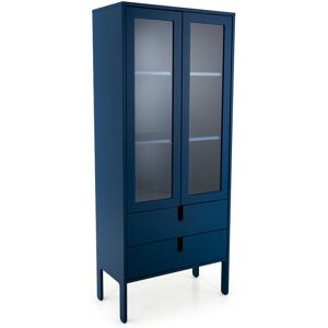 Tenzo Vitrine en bois 2 portes 2 tiroirs H178cm bleu canard