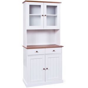 Altobuy Buffet vaisselier 4 portes 2 tiroirs bois massif vernis sepia et blan