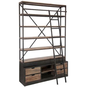 Hellin Bibliotheque a echelle en bois et metal noir industrielle