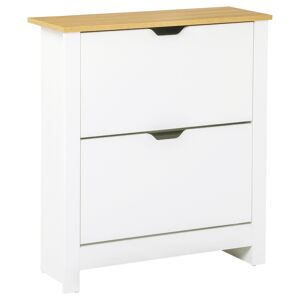 Homcom Armoire a chaussures 2 portes abattantes 2 compartiments blanc chene