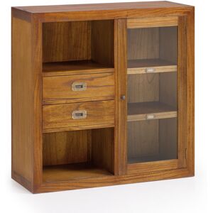 MOYCOR Vitrine 1 porte en verre et 2 tiroirs en bois marron L 90 cm