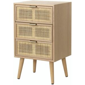 Calicosy Commode 3 Tiroirs Facade en Cannage Rotin Naturel