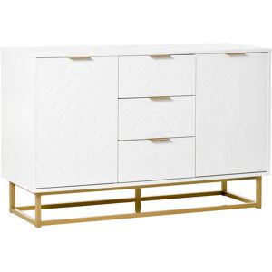 Homcom Buffet design contemporain graphique 2 portes 3 tiroirs blanc dore