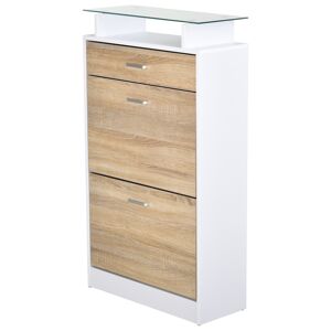 Homcom Armoire a chaussures 2 portes tiroir etagere verre chene blanc