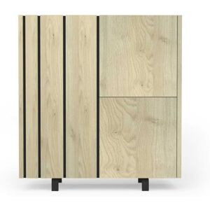 Calicosy Buffet haut 3 portes - Effet Chene et interieur Noir