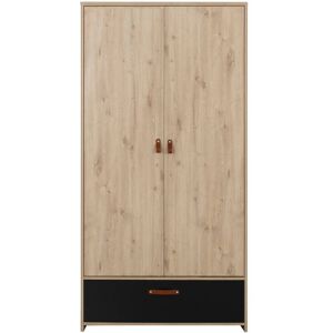 CAMIF Armoire 2 portes effet bois marron avec 1 tiroir chene noir