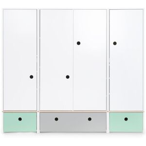 Wookids Armoire 4 portes vert menthe-gris perle-vert menthe