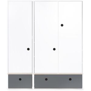 Wookids Armoire 3 portes facades tiroirs gris espace