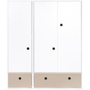 Wookids Armoire 3 portes facades tiroirs gris chaud