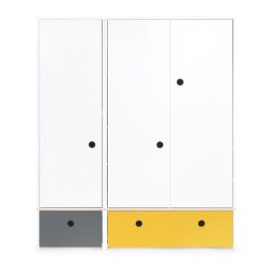 Wookids Armoire 3 portes facades tiroirs gris espace-jaune