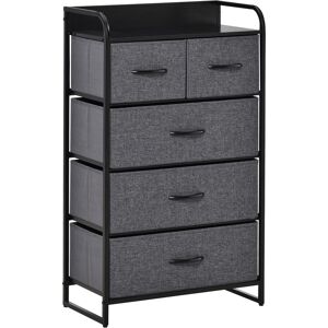 Homcom Commode 5 tiroirs tissu gris chassis metal noir