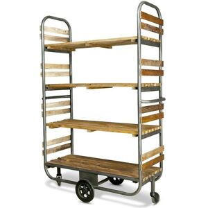 PIB Etagere mobile en metal gris et bois marron