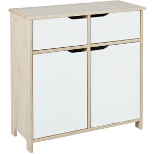 Altobuy Commode 2 portes 2 tiroirs bois massif et facades blanches