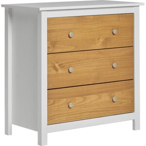 HOMN Commode blanc 3 tiroirs, fabrique en bois de pin massif