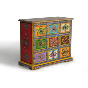 GINER Y COLOMER Commode en bois de manguier avec details multicolores peints a la main