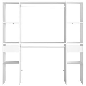 Concept Usine Dressing blanc 6 etageres, 2 tiroirs, 2 penderies 180 x 40 x 180 cm