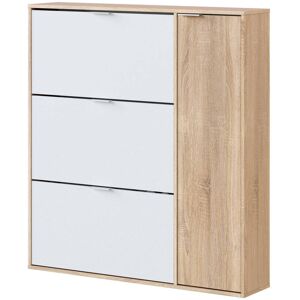 Dmora Meuble a chaussures 4 portes effet chene et bois blanc