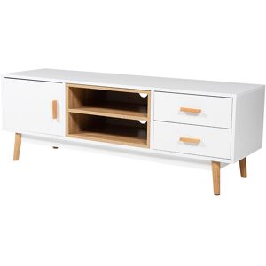 Happy Garden Meuble TV style scandinave avec 1 porte et 2 tiroirs blanc