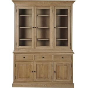 Hellin Buffet vaisselier en chene 3 portes vitrees 3 tiroirs 3 portes bois