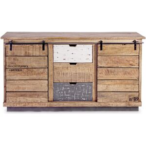 Hellin Buffet bas en bois de manguier 2 portes coulissantes 3 tiroirs