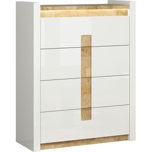 Petits meubles Commode 4 tiroirs avec led blanc laque et naturel