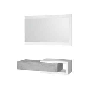 Dmora Meuble d'entree avec miroir effet bois blanc et beton