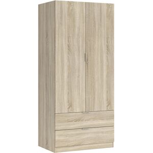 Dmora Garde-robe avec 2 portes et 2 tiroirs effet bois chene