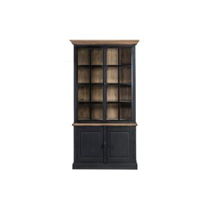 Hellin Buffet vaisselier en bois noir 2 portes vitrees