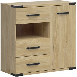 Petits meubles Commode 3 tiroirs 1 porte naturel et noir