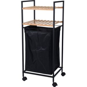 Wadiga Panier a linge avec etagere metal noir et bambou - 38x32x89.5cm