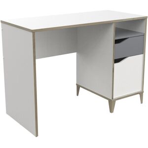 Calicosy Bureau Enfant 1 porte 1 tiroir, blanc et gris - L106,6 cm