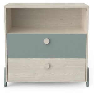 Calicosy Commode Enfant 2 Tiroirs 1 Niche - Vert de Gris et Bois Clair