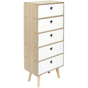 Toilinux Chiffonnier 5 tiroirs en mdf et bois de pin blanc et