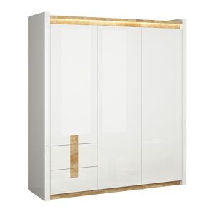 Petits meubles Armoire 3 portes avec led blanc laque et naturel